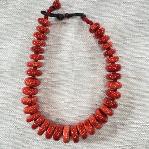 Red‎ Ceramic Beads Necklace and Earrings Set Statement Jewelry Eclectic Boho Art